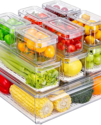 10-Pack Fridge Stackable Refrigerator Bins with Lids